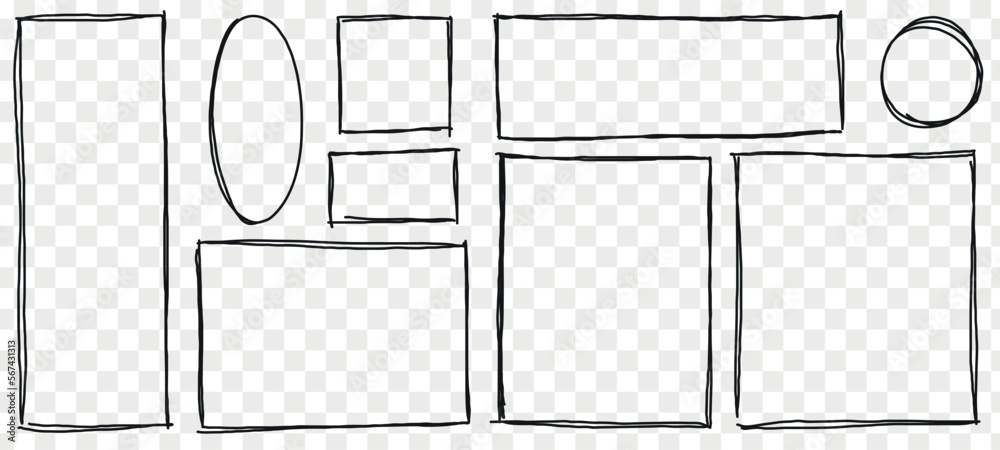 Rectangle frame line. square shape outline on hand draw style. vector illustration isolated