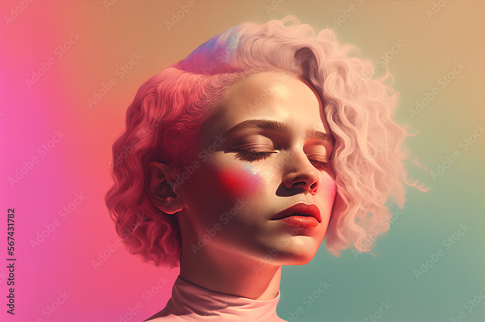 Generative ai illustrative portrait woman with rainbow reflection