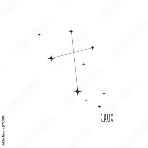 Simple constellation scheme Crux, Big Dipper. Doodle, sketch, drawn style, set of linear icons of all 88 constellations. Isolated on white background