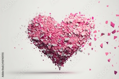  a pink heart shaped object is surrounded by pink and white confetti on a white background with a white background and a white border.  generative ai photo