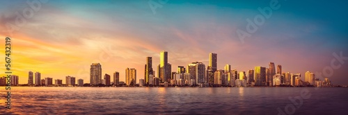 the skyline of miami during sunset, florida