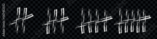 Tally mark. Simple mathematical count visualization, prison or jail wall counter. Isolated vector illustration