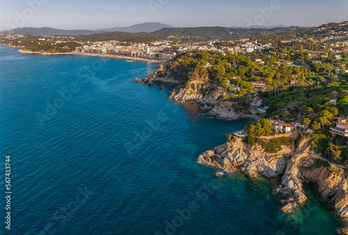 Aerial view to Spanish coast of Costa Brava in Lloret de Mar, Catalonia, popular travel destination by the sea © e_polischuk