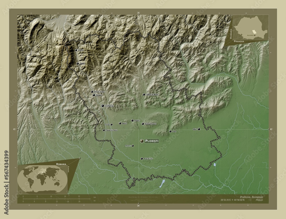 Φωτογραφία Prahova, Romania. Labelled points of cities