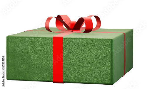 Christmas green gift box with red ribbon