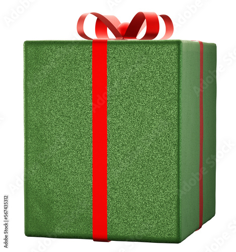 Christmas green gift box with red ribbon