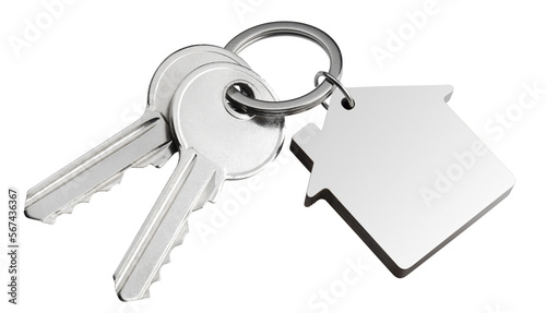 House keys with house shaped keychain cut out photo