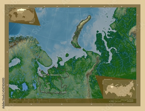 Arkhangel'sk, Russia. Physical. Labelled points of cities photo