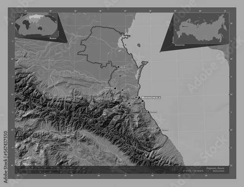 Dagestan, Russia. Bilevel. Labelled points of cities photo