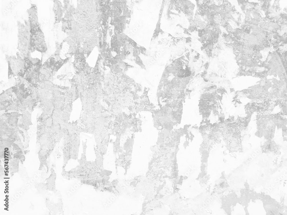 Black and white old painted peeling cement wall surrounding pieces of paper on it, Abstract distressed floor cement or concrete wall with space for your text, black and white grunge texture.