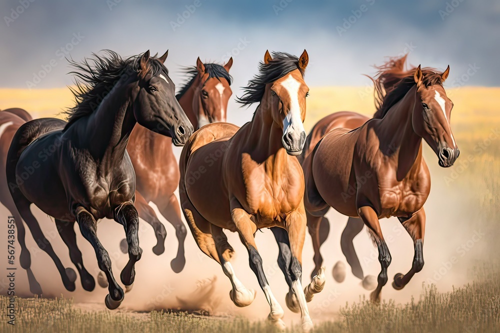 Fototapeta premium The Beauty of Nature: Watch Wild Horses Run Freely in Rural Utah, USA. Photo AI