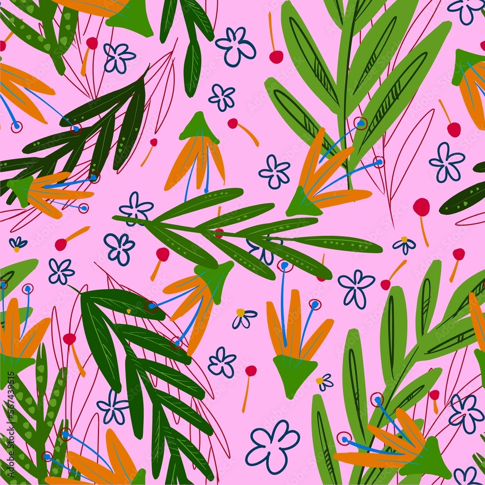 seamless pattern with flowers and leaves seamless pattern with flowers and leaves