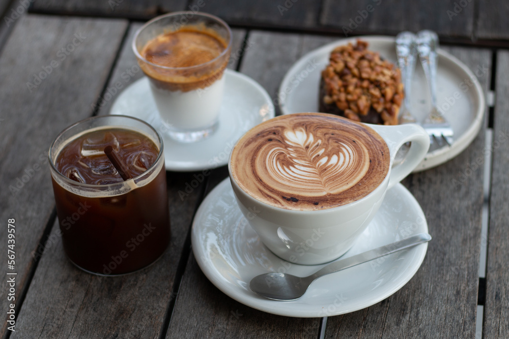 Set of coffee (Latte and Americano) menus serve on wood table. Set of coffee (Latte and Americano) menus serve on wood table.