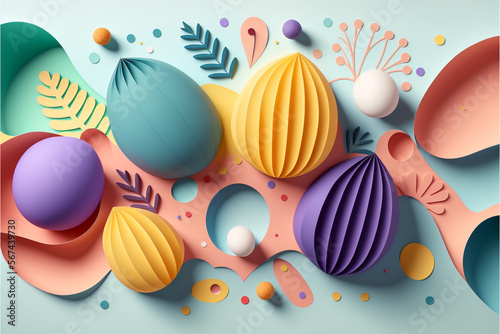 Easter paper cut eggs. Photo realistic background. Generative AI