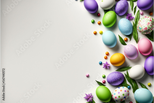 Easter eggs photo realistic illustration. Generative AI