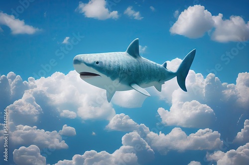 Shark Flying Through Clouds In Sky Generative AI © Johnathan