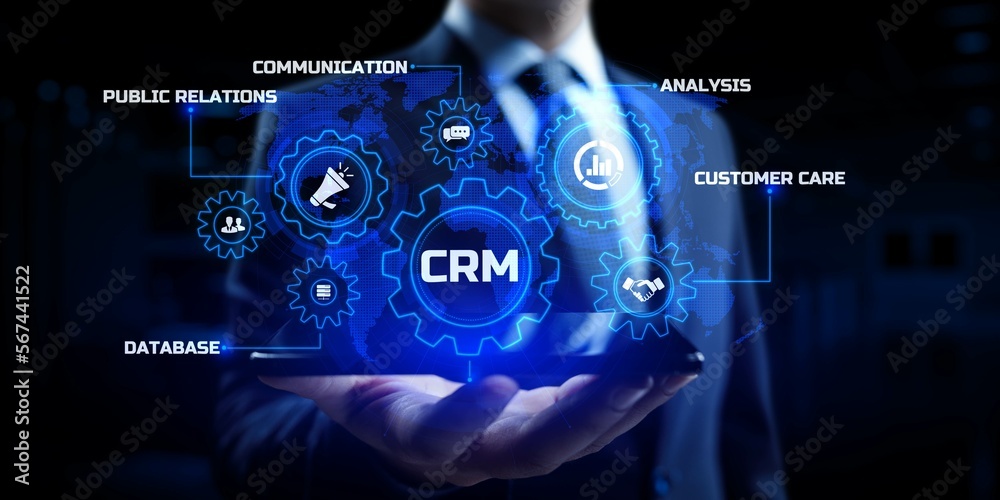 CRM Customer relationship management concept. Businessman pressing button on screen. CRM Customer relationship management concept. Businessman pressing button on screen.