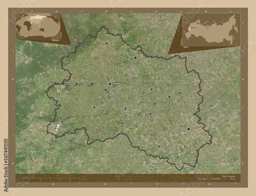 Orel, Russia. Low-res satellite. Labelled points of cities photo