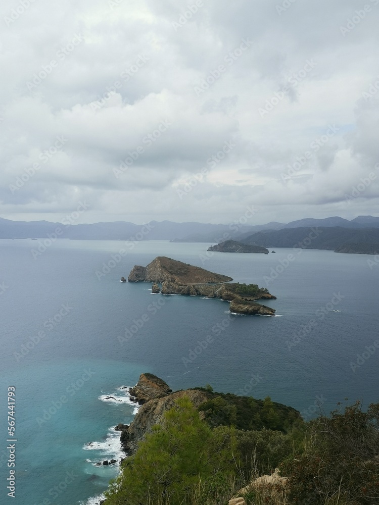 Fototapeta premium Three uninhabited islands in the sea. Kizil Ada islands.