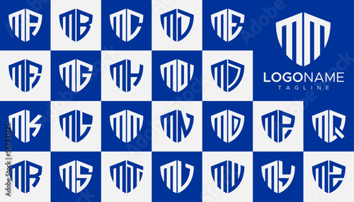 Modern line security shield initial M MM letter logo design set