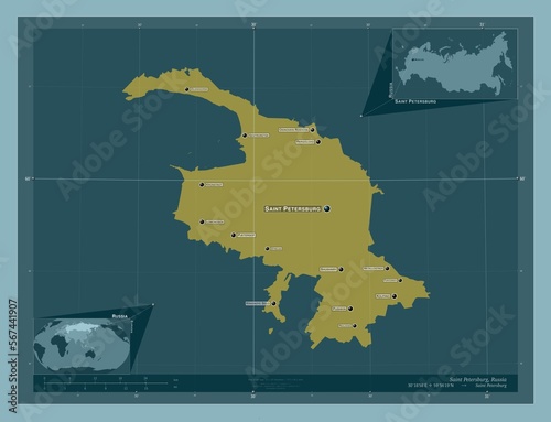 Saint Petersburg, Russia. Solid. Labelled points of cities photo