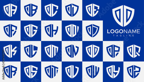 Modern line security shield initial O OO letter logo design set