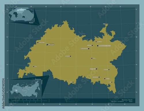 Tatarstan, Russia. Solid. Labelled points of cities photo