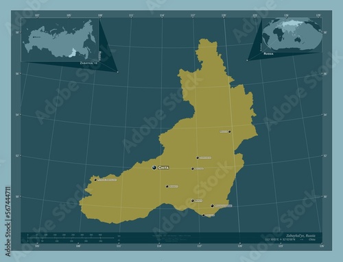 Zabaykal'ye, Russia. Solid. Labelled points of cities photo