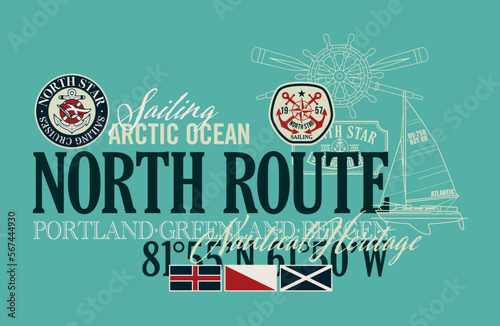 Arctic ocean north route sailing cruise vector print for kid boy man wear t shirt