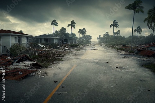 Fotografie, Obraz Hurricane Ian destroyed homes in Florida residential area