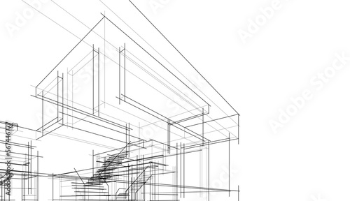 Sketch of a building 3d illustration