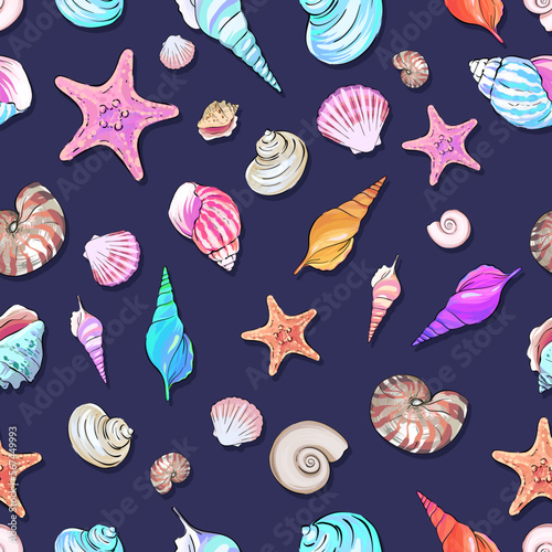 Seamless vector Sea pattern. Marine theme, shells. for printing on fabric, paper, textiles