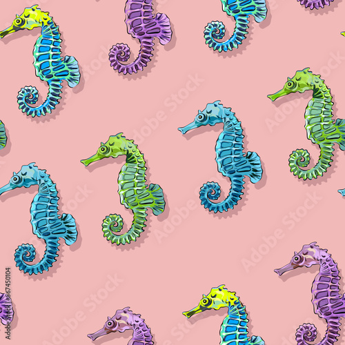 Seamless vector pattern. Sea, ocean, seahorse. summer pattern
