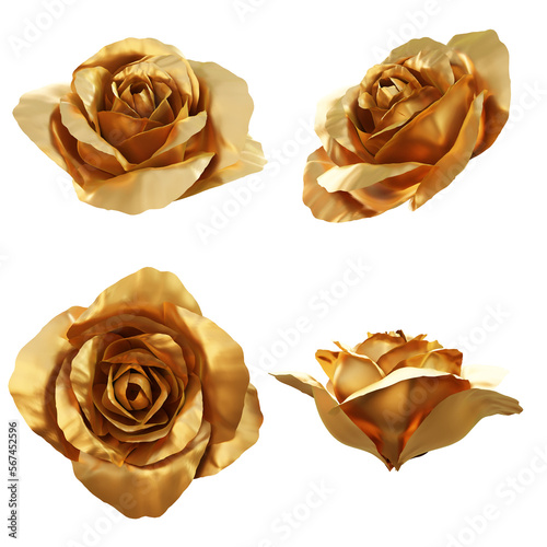 Fototapeta Naklejka Na Ścianę i Meble -  Set of golden rose flower buds 3d render isolated
