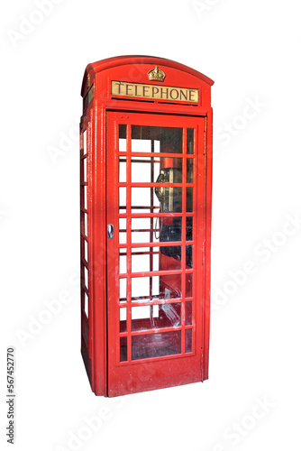 Red traditional british phone booth isolated on transparent background