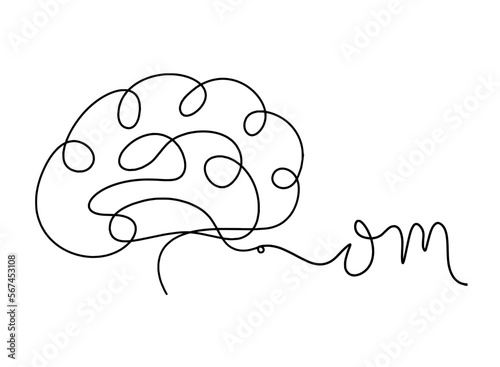 Sign of OM with brain as line drawing on the white background