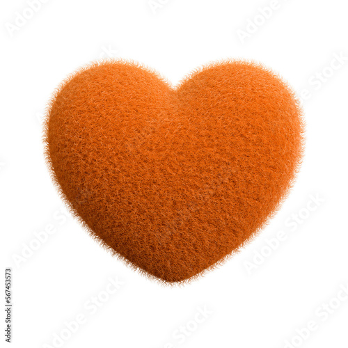 Orange fluffy heart 3d render