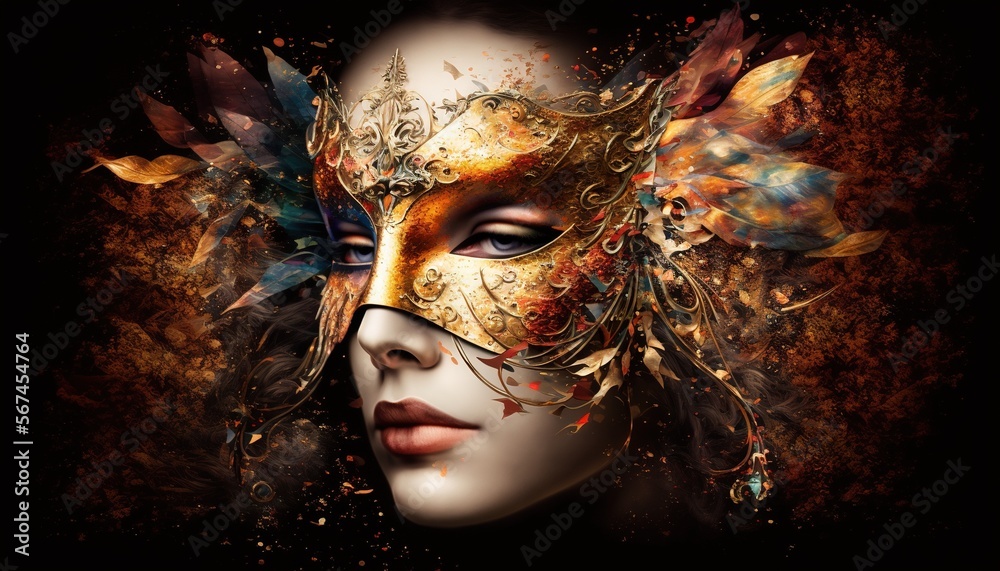 Woman in Carnival Mask, Mardi Gras celebration illustration generative ai Woman in Carnival Mask, Mardi Gras celebration illustration generative ai