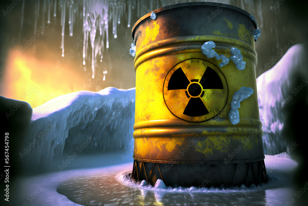 ภาพประกอบสต็อก Concept disposal of radioactive waste in Antarctica of Earth pollution. Yellow