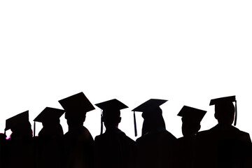 Silhouettes of a row on graduating students with graduate hats isolated on transparent background, class of 2026, png file