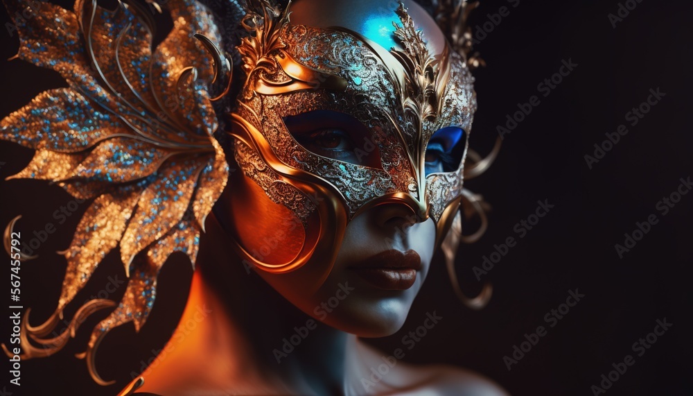Woman in Carnival Mask, Mardi Gras celebration illustration generative ai Woman in Carnival Mask, Mardi Gras celebration illustration generative ai