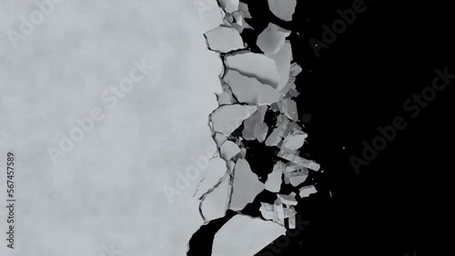 ground destructions falling into the darkness.4k animation render with alpha matte.