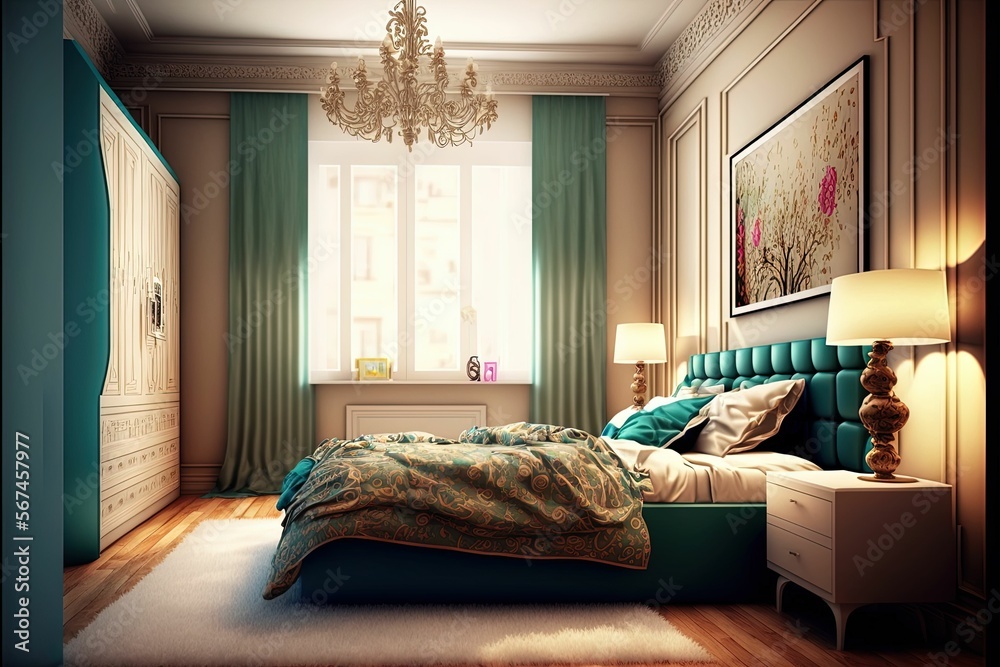 Beautiful master bedroom interior. Bedroom interior ideas. Stock ...