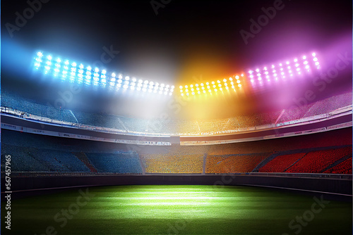 Huge empty stadium, illumin...