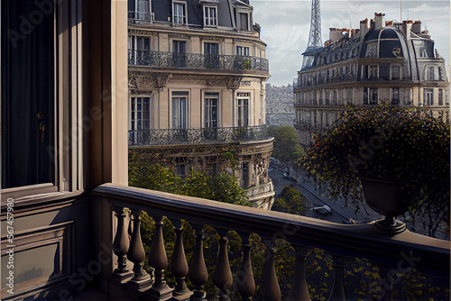 Paris view from a luxurious terrace, generative ai