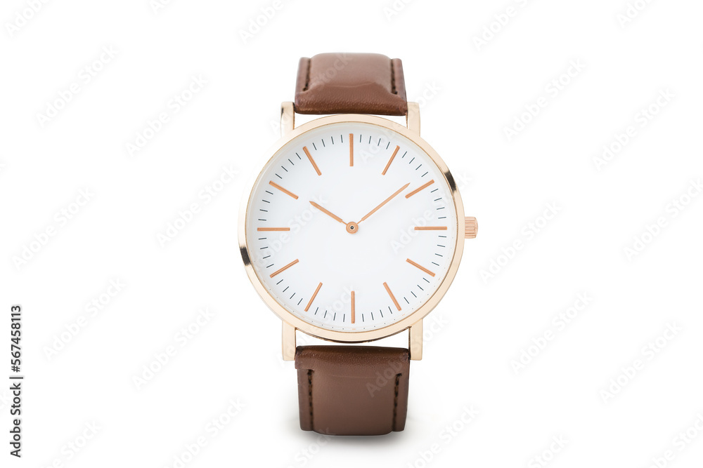 Luxury watch isolated on white background. With clipping path. Gold and Brown watch.
