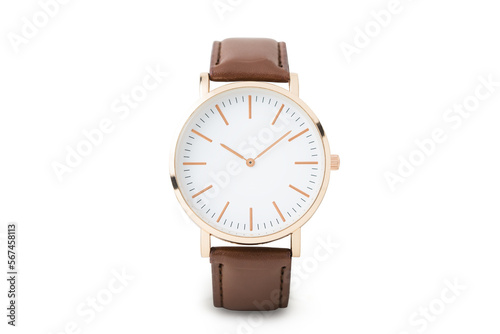 Luxury watch isolated on white background. With clipping path. Gold and Brown watch.