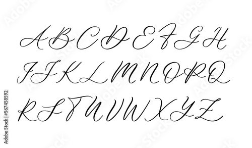Vector of stylized calligraphic font and alphabet.