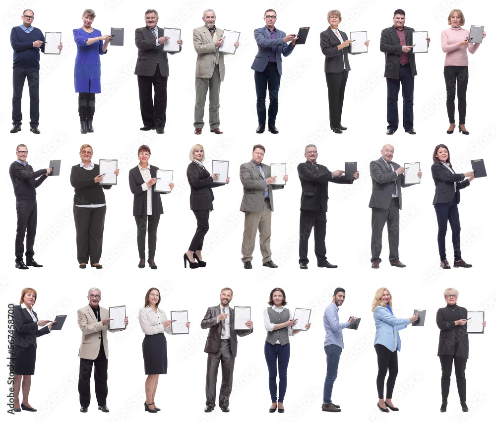 Obraz premium group of successful people with notepad in hands isolated