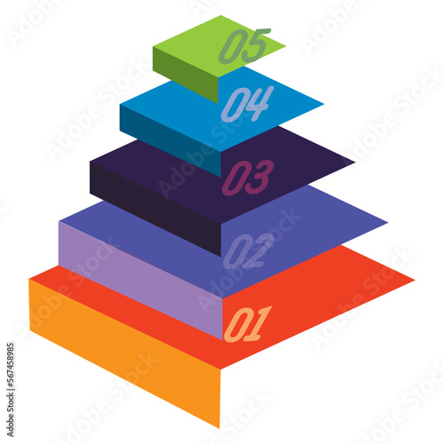 Five step infographic. Pyramid shape elements of graph,diagram with steps,options,processes or workflow.